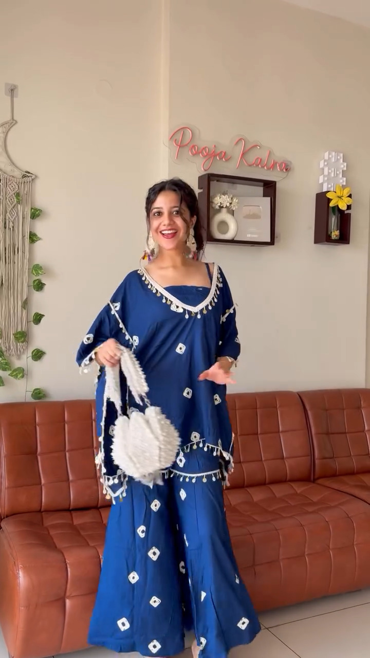 Indigo Blue Bandhani Style Co-Ord Set with Tassel Detailing